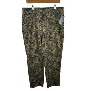 Van Heusen NWT Paisley Print Straight Leg High Rise Cotton Corduroy Pants Sz 16